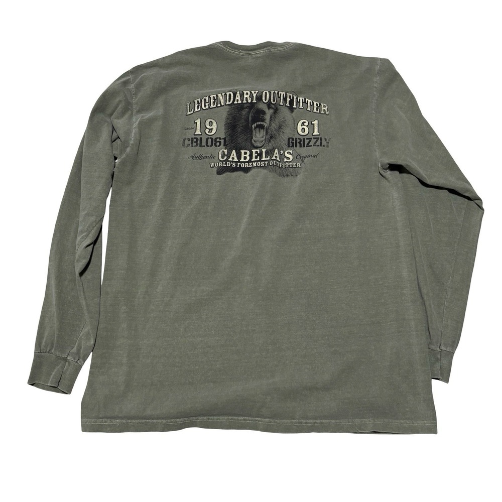 Vintage Cabela's Men's Grizzly Bear Long Sleeve Shirt Green Size Large 21.5 x 30